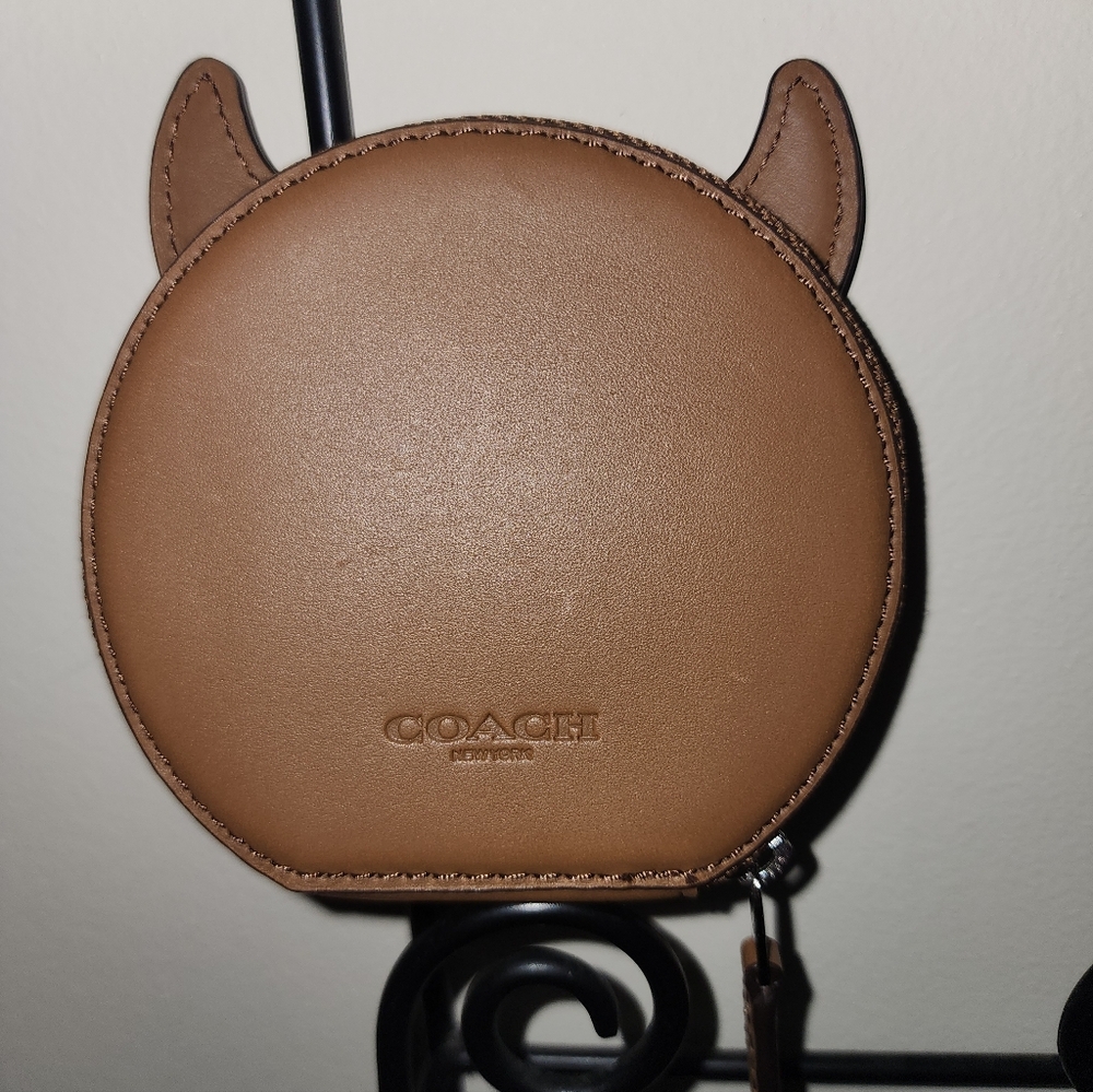 Coach New York Emoji Glitter Smiling Devil Frisky Brown Leather Coin Purse Pouch - Picture 3 of 5